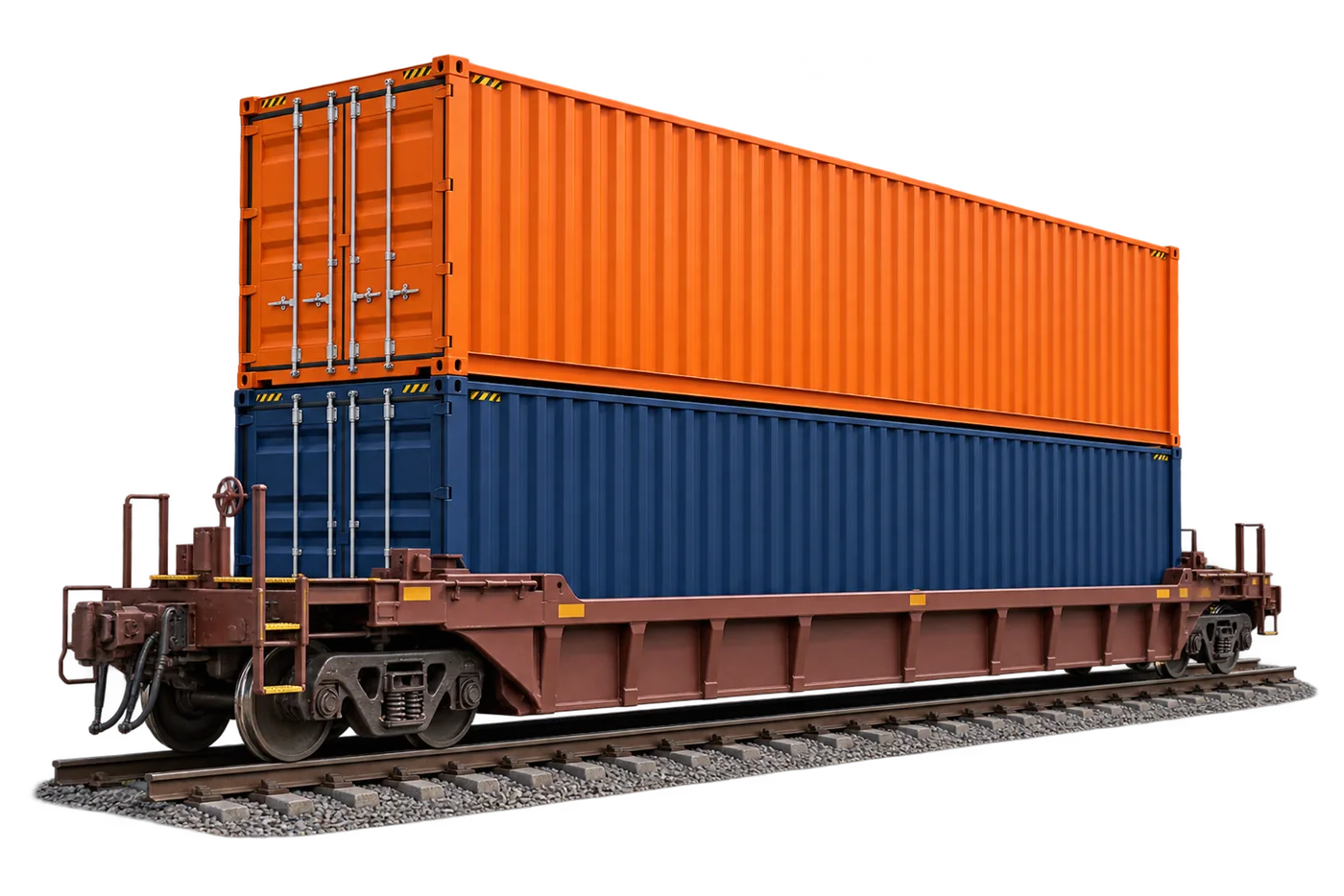 Rail car carrying stacked containers