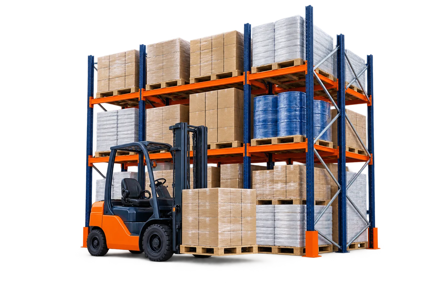 Pallet rack with a forklift